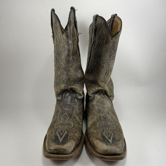 Corral Teens Wing & Cross Brown Distressed Square Toe Boots Big Girls Youth 4 - Picture 2 of 13